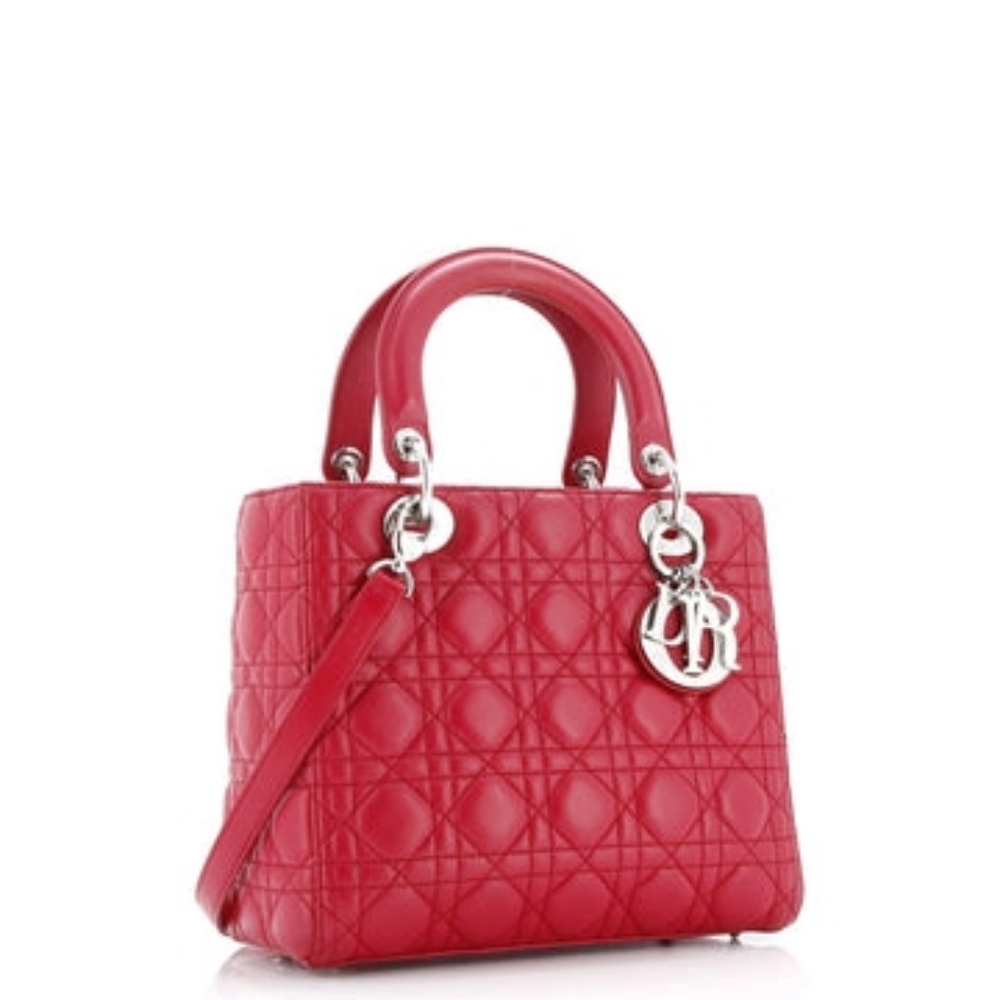 Like NEW!!! Christian Dior Lady Dior Bag Cannage Quilt Lambskin Medium - Picture 3 of 16